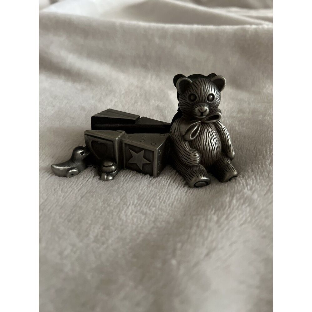 Vintage Miniature Pewter Teddy Bear Business Card/Picture Holder‎
